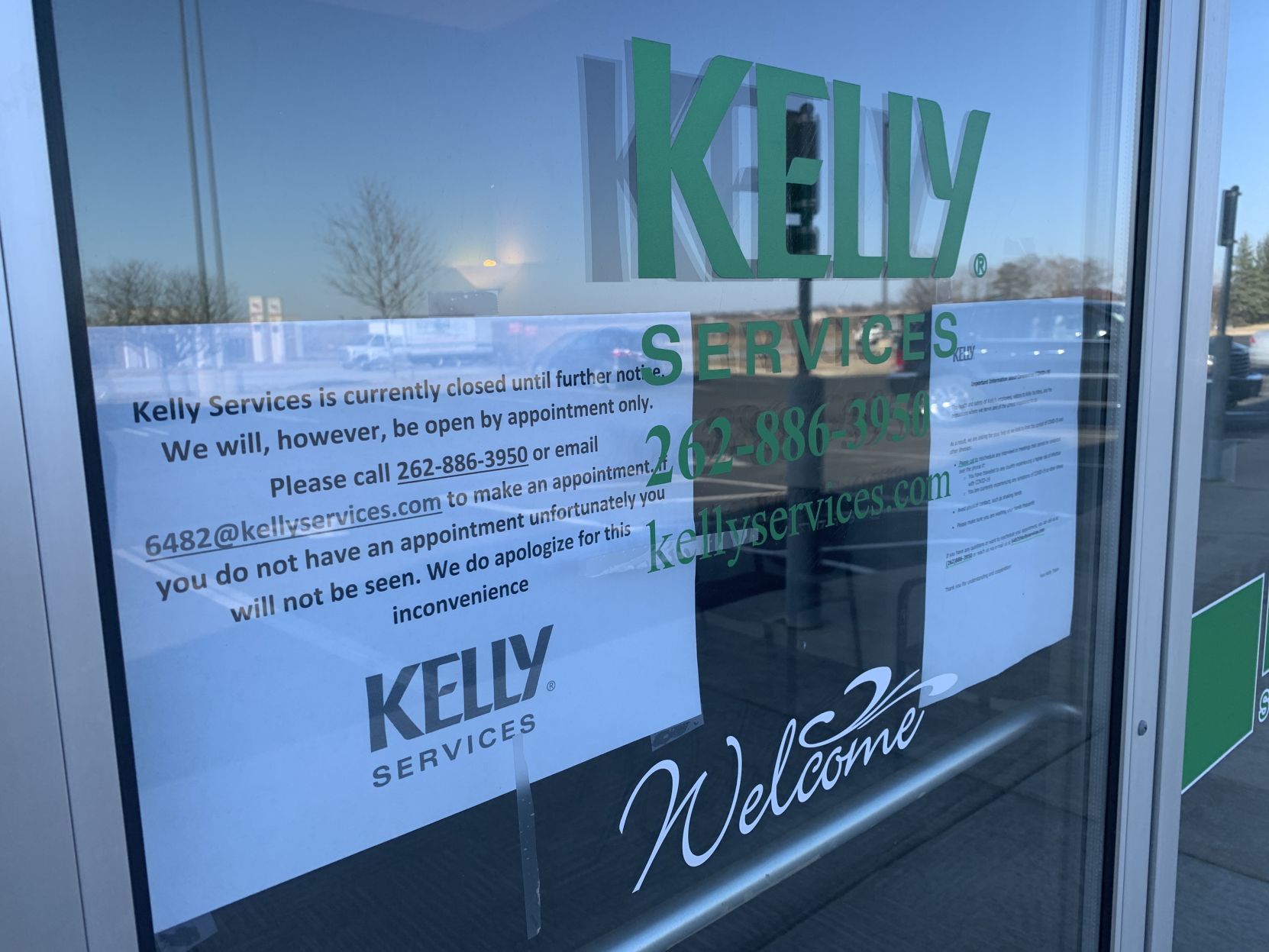 kelly Services closed, open by appointment only